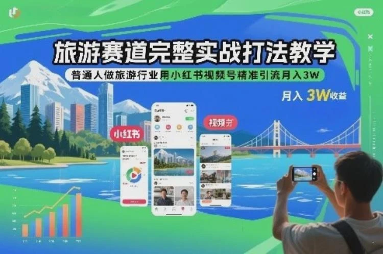 <旅游行业实战打法>普通人如何利用小红书视频号精准引流，实现旅游赛道月入3W-大白白资源库