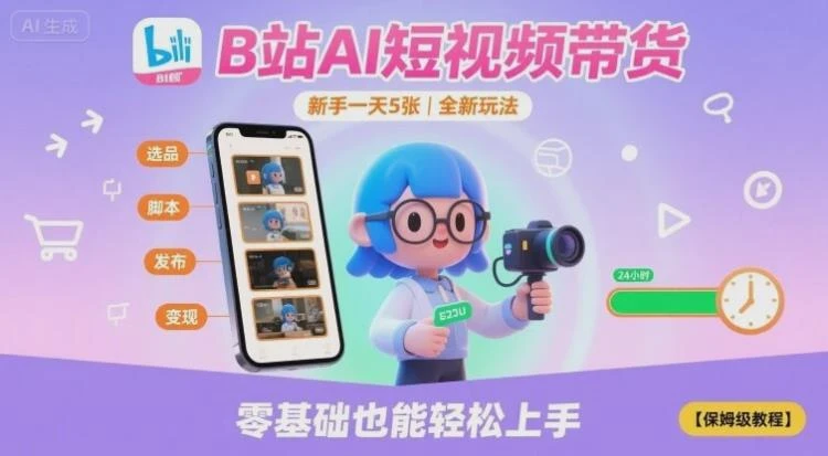 <B站AI短视频带货>新手如何日销5单，全新玩法及保姆级实操教程-大白白资源库