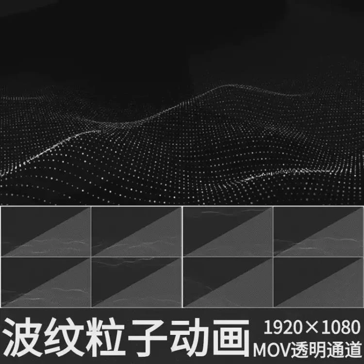 粒子波纹网格动态飘浮，透明背景视频素材，适配AE/剪映/PR动画制作-大白白资源库