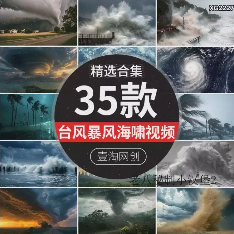 <台风海啸龙卷风洪涝>：极端恶劣天气下的自然灾害短视频剪辑素材集锦-大白白资源库
