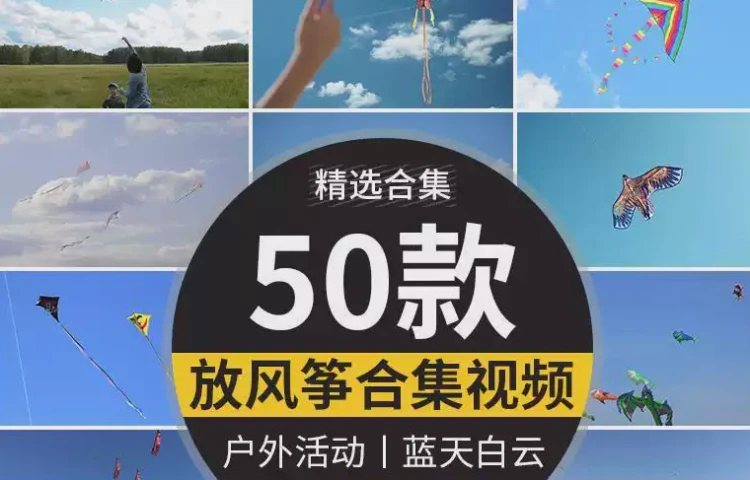 <三月风筝满天飞舞>蓝天白云下户外放风筝高清实拍剪辑短视频素材集锦-大白白资源库