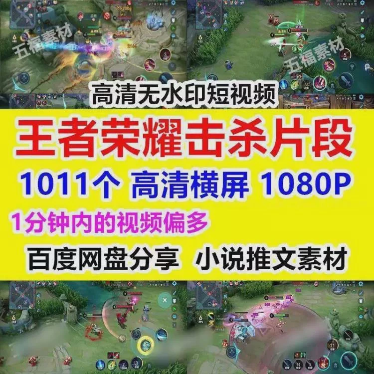 <王者荣耀精彩击杀片段>游戏短视频素材，高清解压无水印，适合小说推文剪辑-大白白资源库