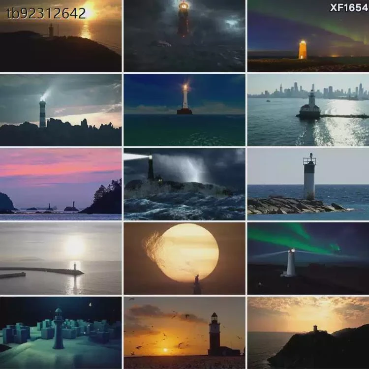 <海上灯塔与绿色极光>:指路导航灯光下的海港及大海极地视频素材-大白白资源库