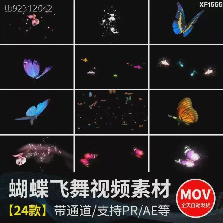 <蝴蝶飞舞拖尾粒子特效>后期合成动态视频素材，pr/ae适用透明底通道-大白白资源库