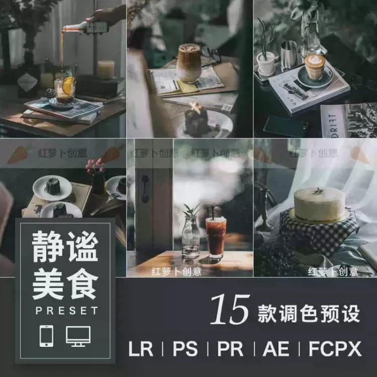 <静谧美食咖啡馆暗冷调静物调色>LR预设及AE-PR-达芬奇-PS通用滤镜方案-大白白资源库