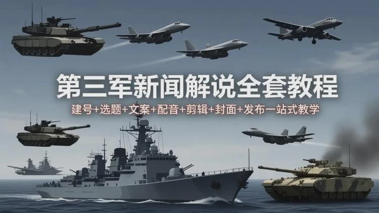 <军迷新闻解说全流程>:建号到封面制作,选题文案配音剪辑教学详述-大白白资源库