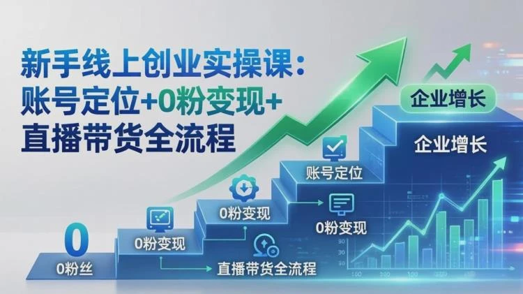 <新手线上创业全流程解析>账号定位、0粉变现及直播带货，助力企业用户增长-大白白资源库