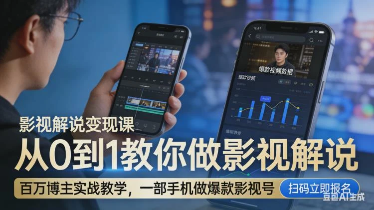 <影视解说变现课>百万博主实战教学，教你如何用一部手机轻松打造爆款影视账号-大白白资源库