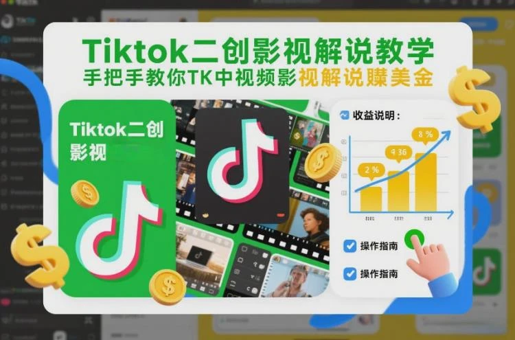 <Tiktok二创影视解说教学>:手把手教你TK中视频影视解说赚取美金方法-大白白资源库
