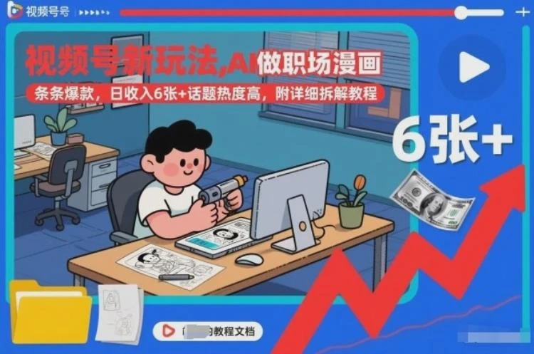 <AI做职场漫画成视频号新玩法>条条爆款日入6张+，附高热度话题详细拆解教程-大白白资源库