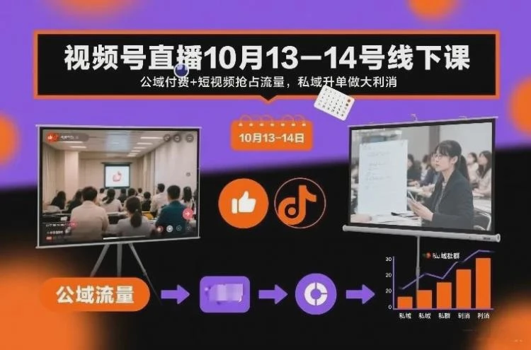 <视频号直播10月13-14号线下课>:公域付费与短视频引流,私域升单促利消-大白白资源库