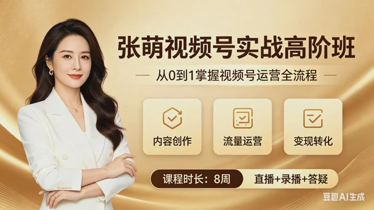 <张萌视频号实战训练营高阶班><6大模块详解:如何把握红利期,实现流量到销量的高效转化>-大白白资源库