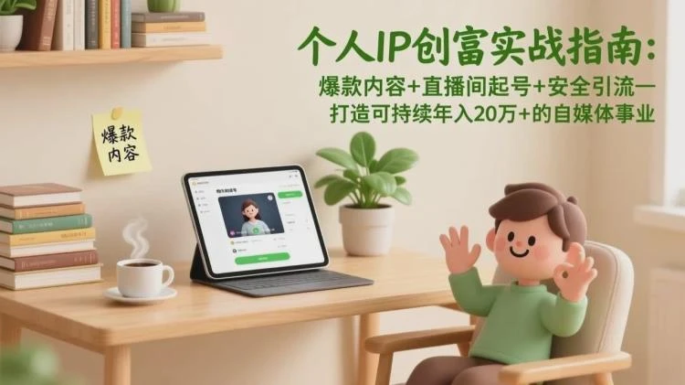 <个人IP创富实战>:爆款内容创作、直播间起号及安全引流打造可持续自媒体事业-大白白资源库