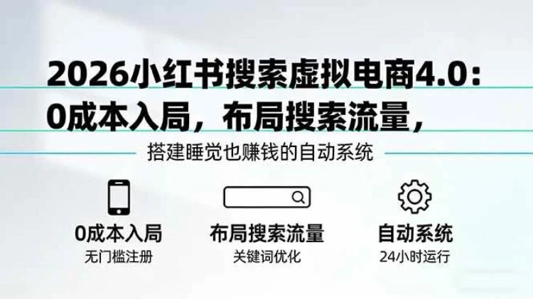 <2026小红书搜索虚拟电商4.0>：0成本入局，布局搜索流量搭建自动盈利系统-大白白资源库