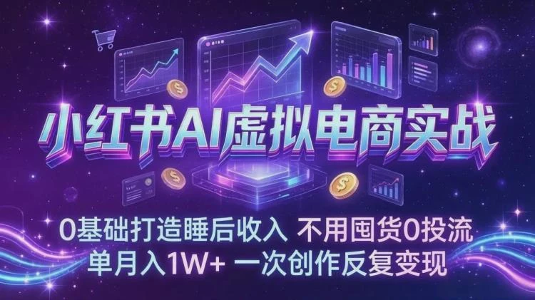 <小红书AI虚拟电商实战>:0基础起步,无需囤货投流,单月轻松入万且可反复变现-大白白资源库