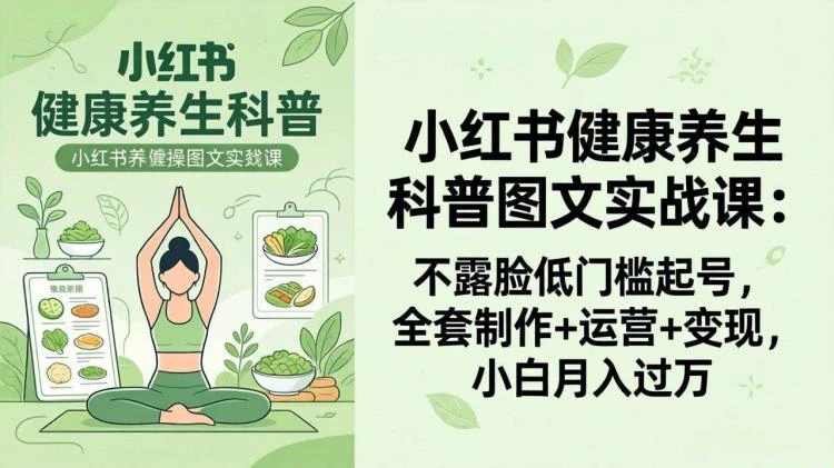 <小红书健康养生科普图文实战课>:不露脸低门槛起号,含制作运营变现,助小白实现收益-大白白资源库