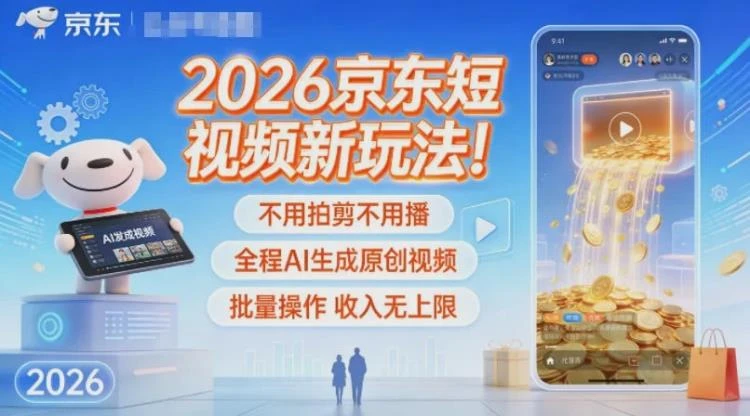 <2026京东短视频新玩法>:无需拍剪播,AI全程生成原创视频并支持批量操作-大白白资源库