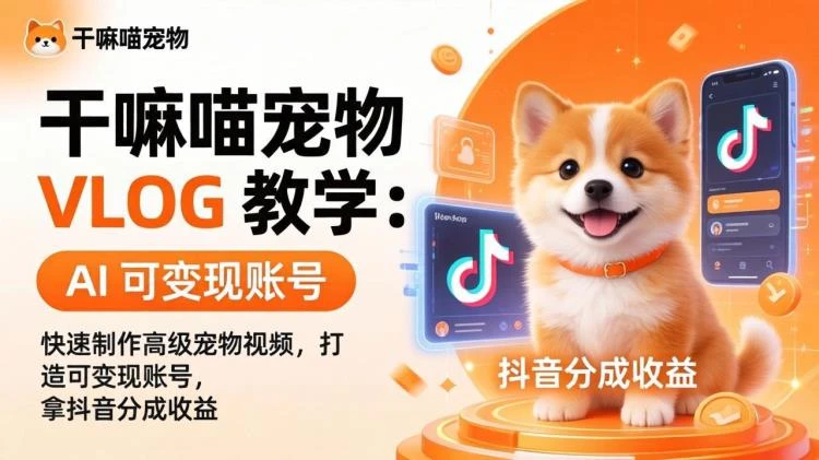 <打造高级宠物vlog账号>干嘛喵VLOG教学:参与抖音创作者计划享独家收益-大白白资源库