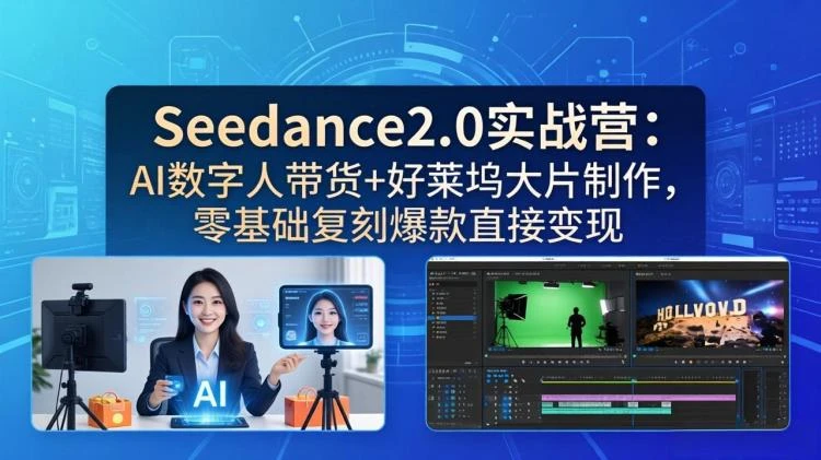 <Seedance2.0实战营>AI数字人带货与好莱坞大片制作教学，助零基础者复刻爆款实现变现-大白白资源库