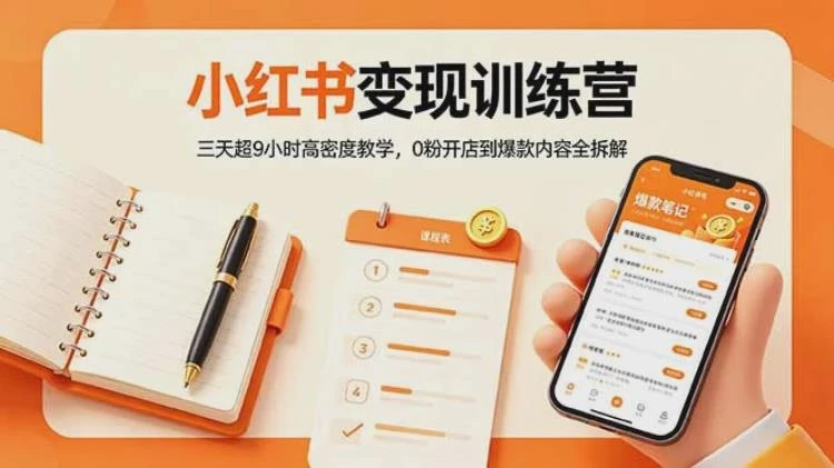 <小红书变现训练营三天9小时教学>：0粉开店至爆款内容制作全流程拆解-大白白资源库